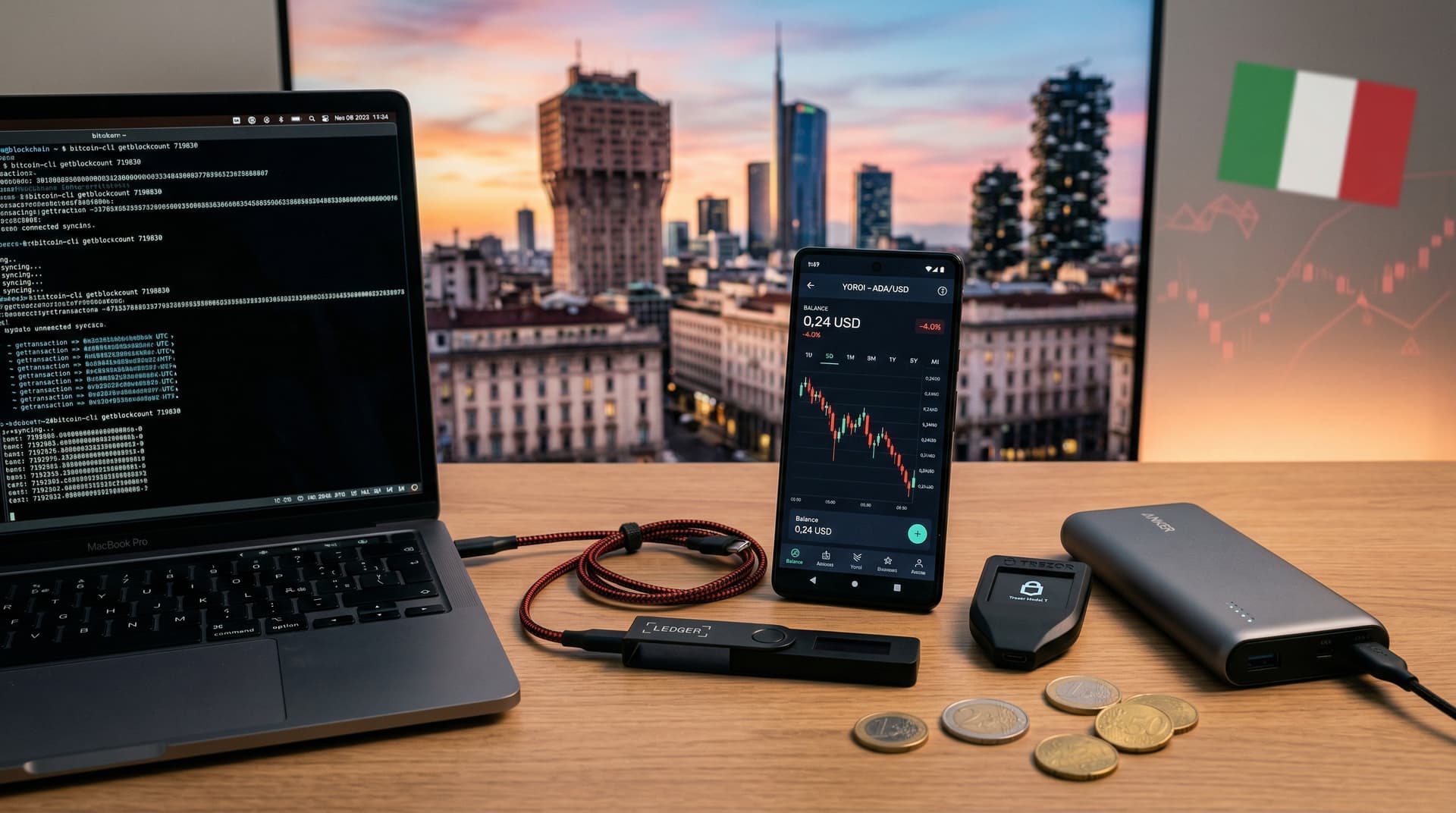 Cardano ADA cala 4% a 0,24 USD: impatto su wallet hardware