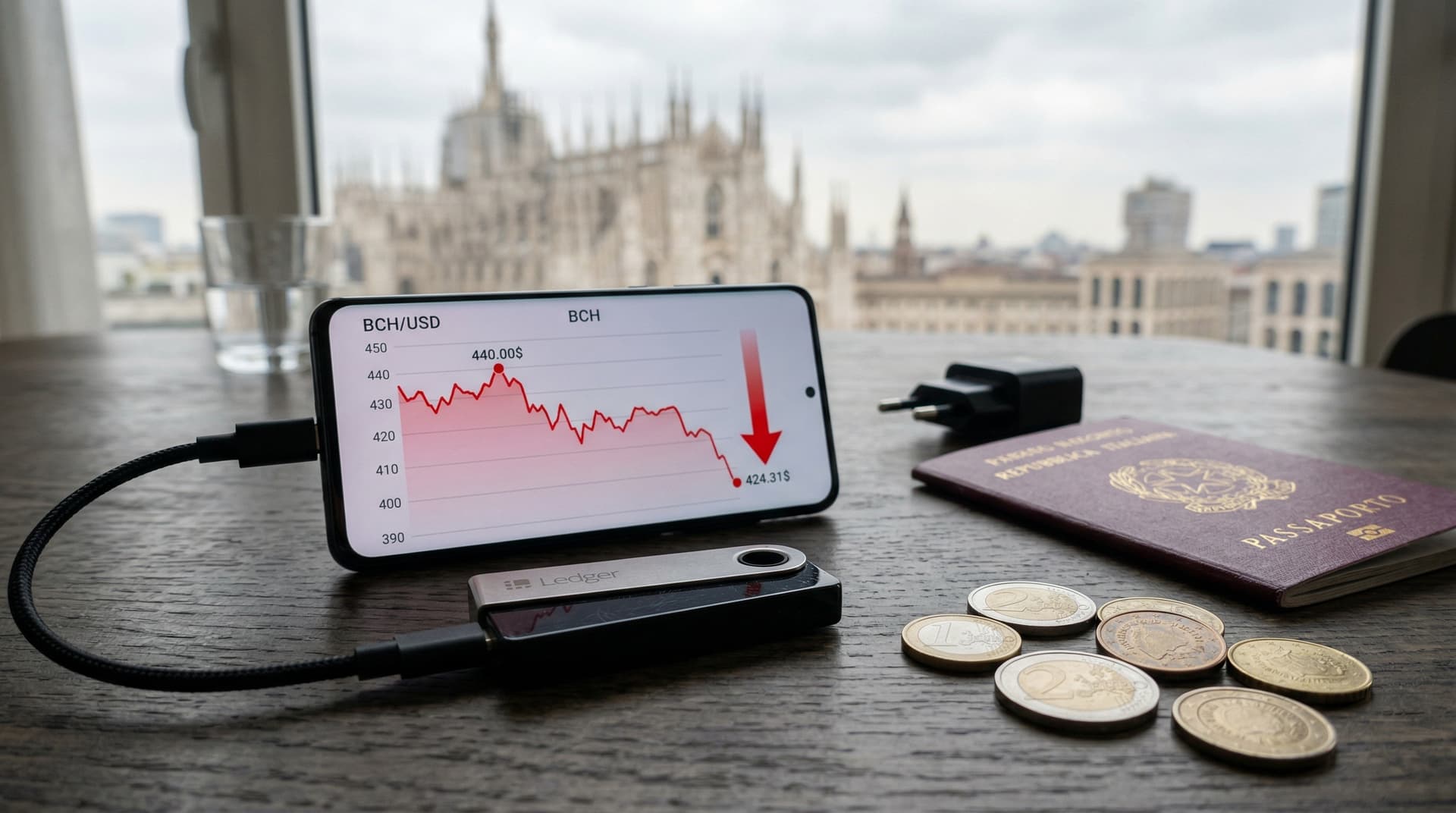 Bitcoin Cash cala 3,6% a 424 USD: rischi wallet portatili