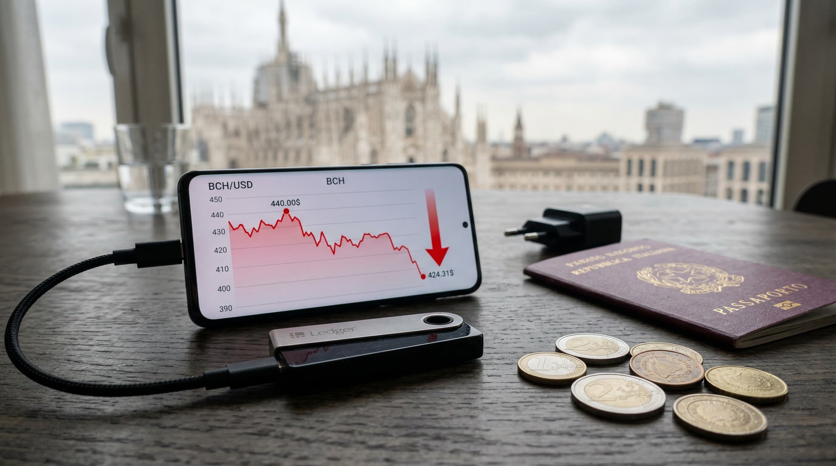 Bitcoin Cash cala 3,6% a 424 USD: rischi wallet portatili