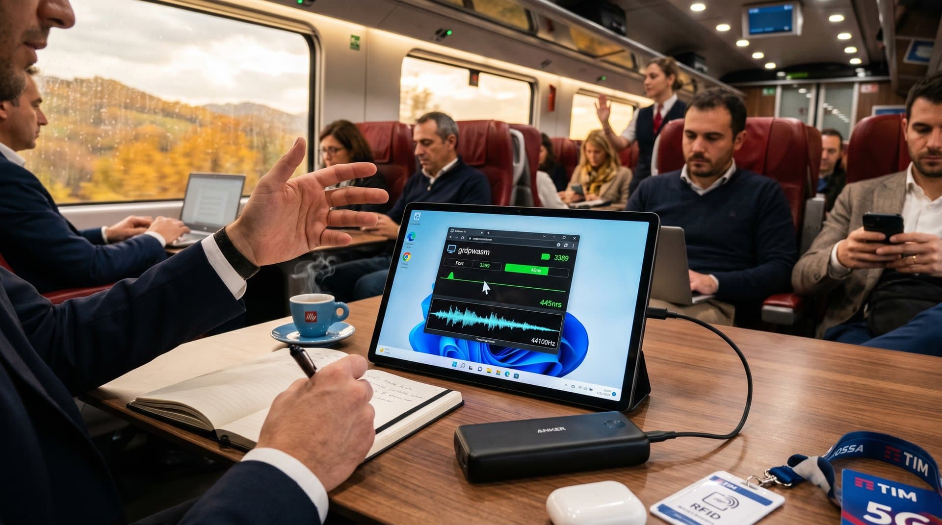Tablet Galaxy Tab con sessione RDP WebAssembly grdpwasm in treno italiano