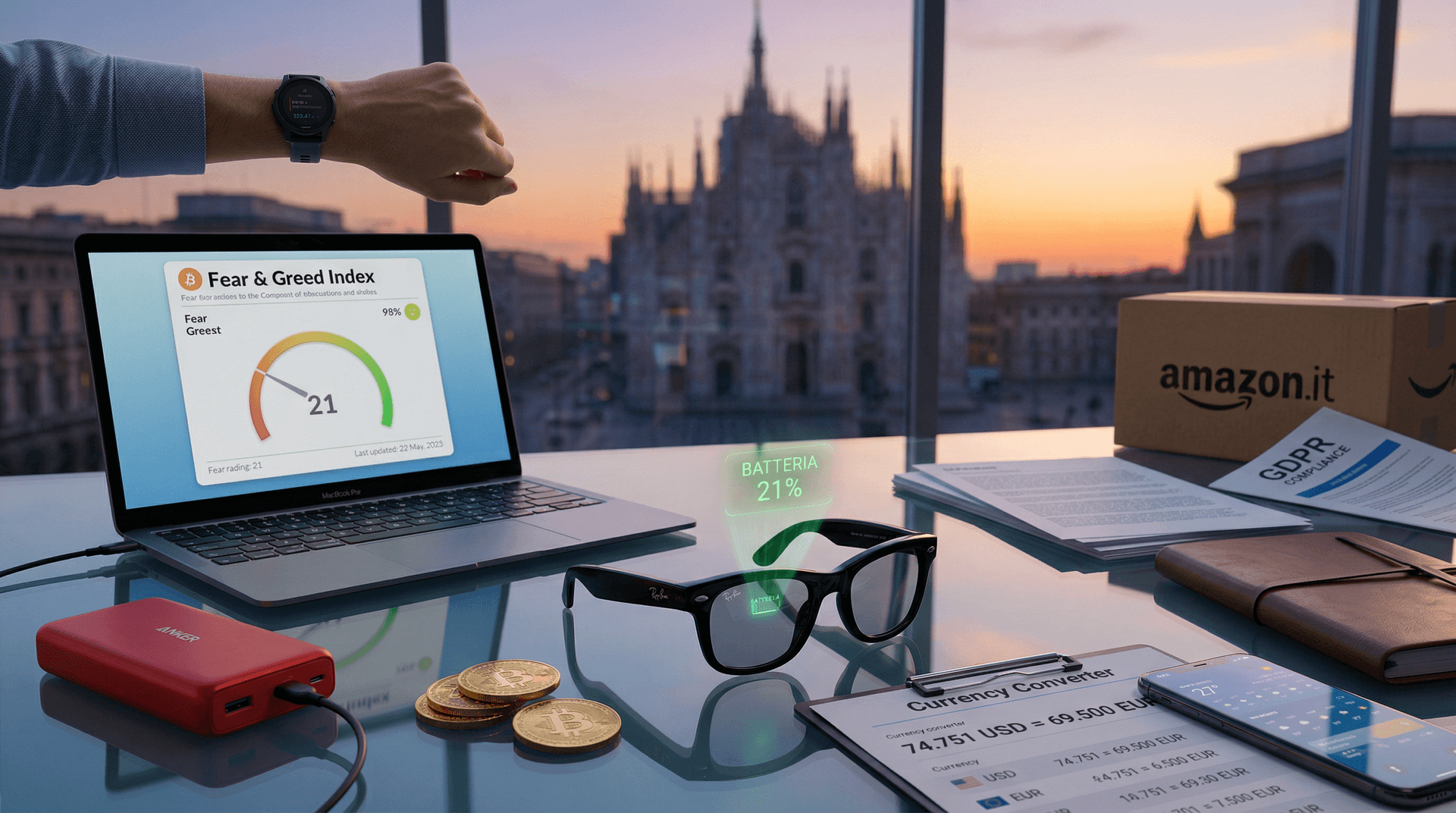 Occhiali AI portatili: NYT critica batteria 2 ore, BTC +3,5%