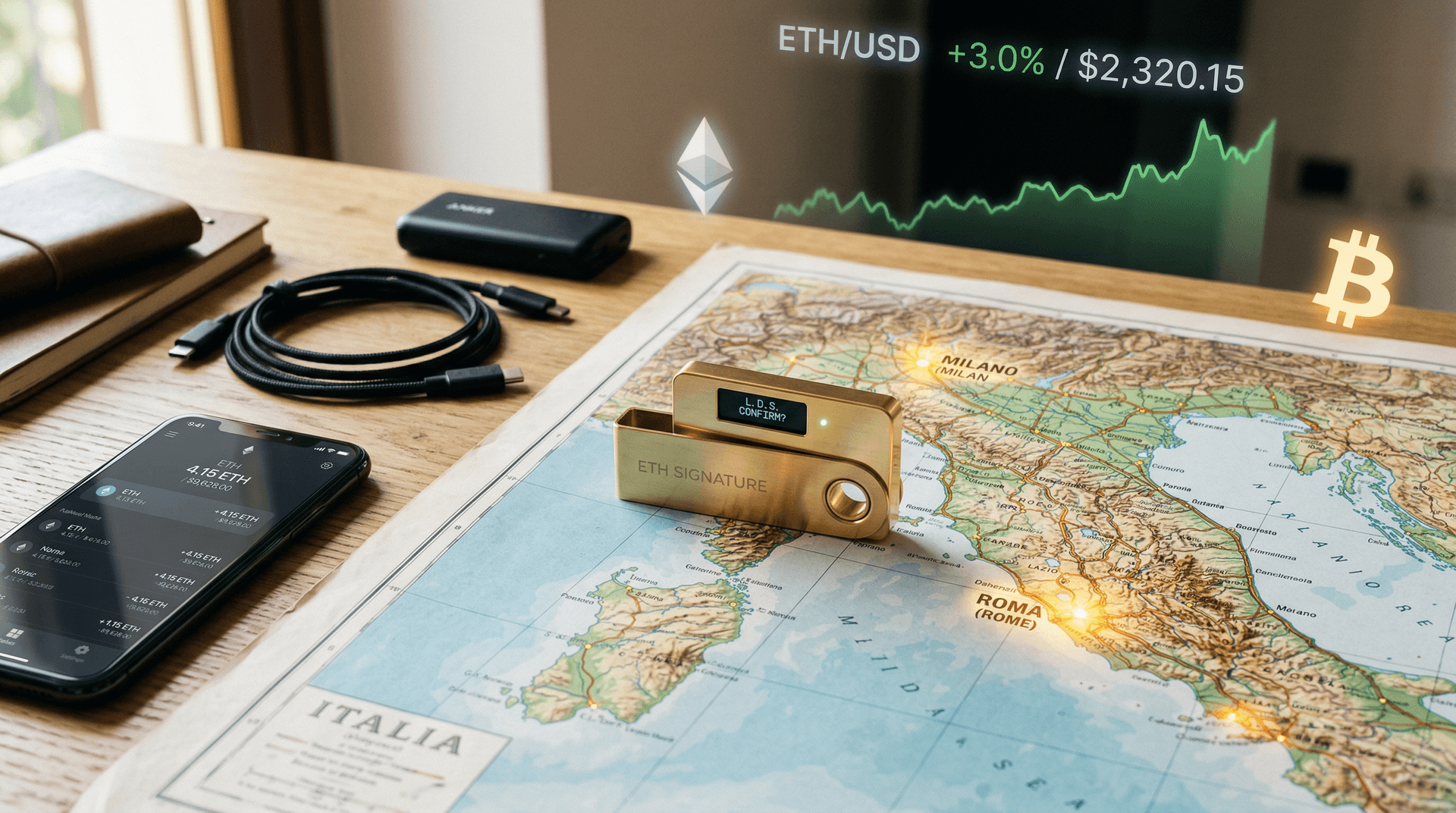 Portafoglio self-custody oro lancia: ETH +3,0% a 2.320 USD