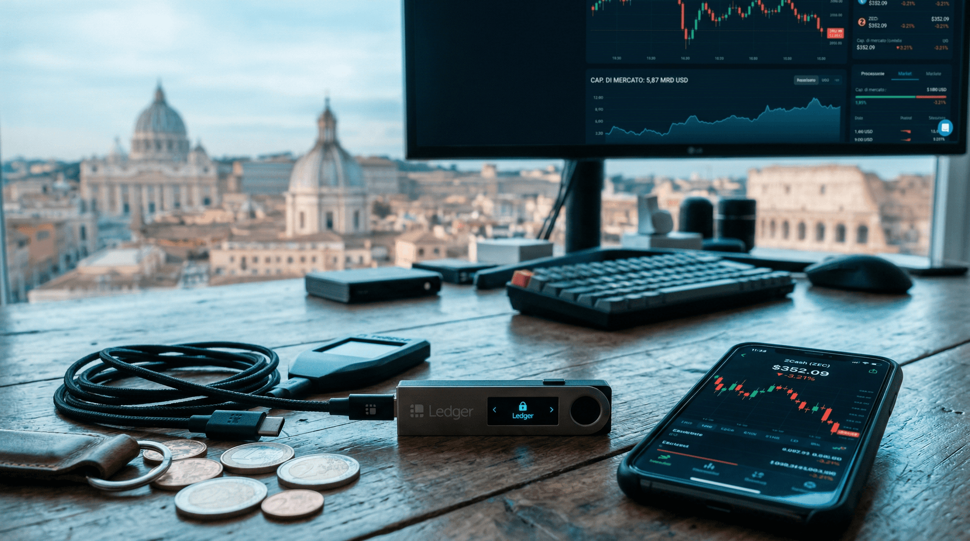 Zcash 352: calo del 3,2% frena domanda wallet portatili in Italia