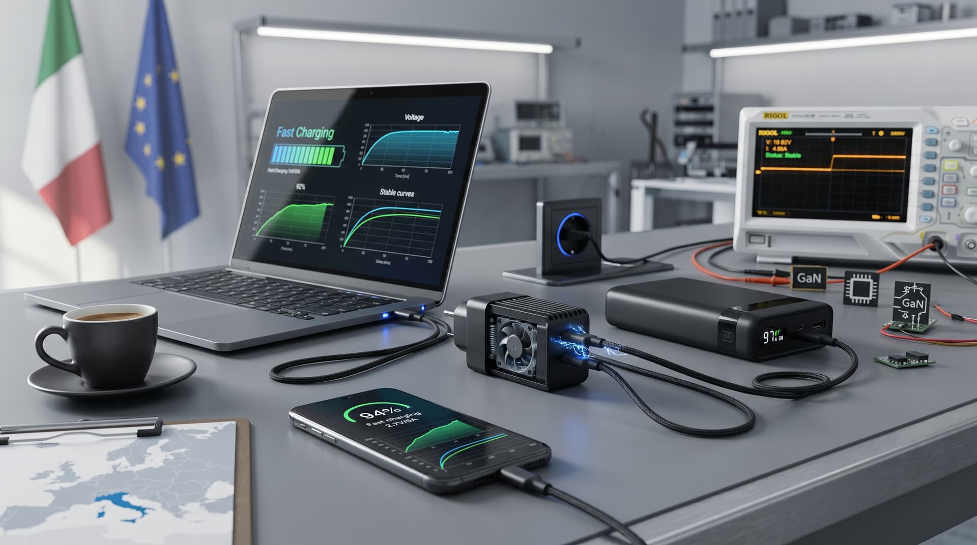 UE Approva Standard GaN Caricabatterie: 95% Efficienza e +25% Export Italiani