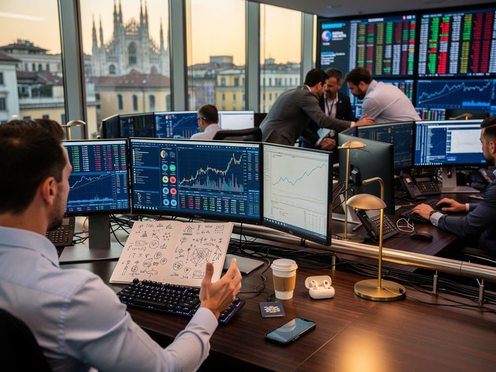 Excel con Copilot e grafici BTC in ambiente trading high-tech