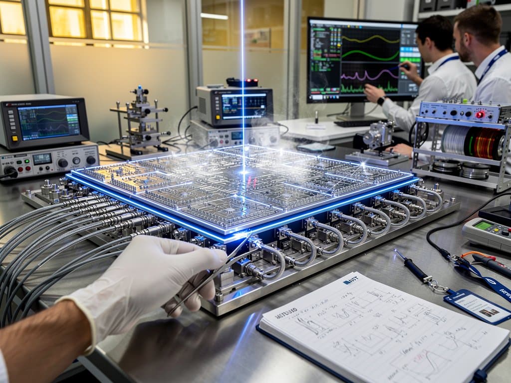 Wafer chip fotonici NIST illuminati con spettri laser sintonizzabili in laboratorio high-tech