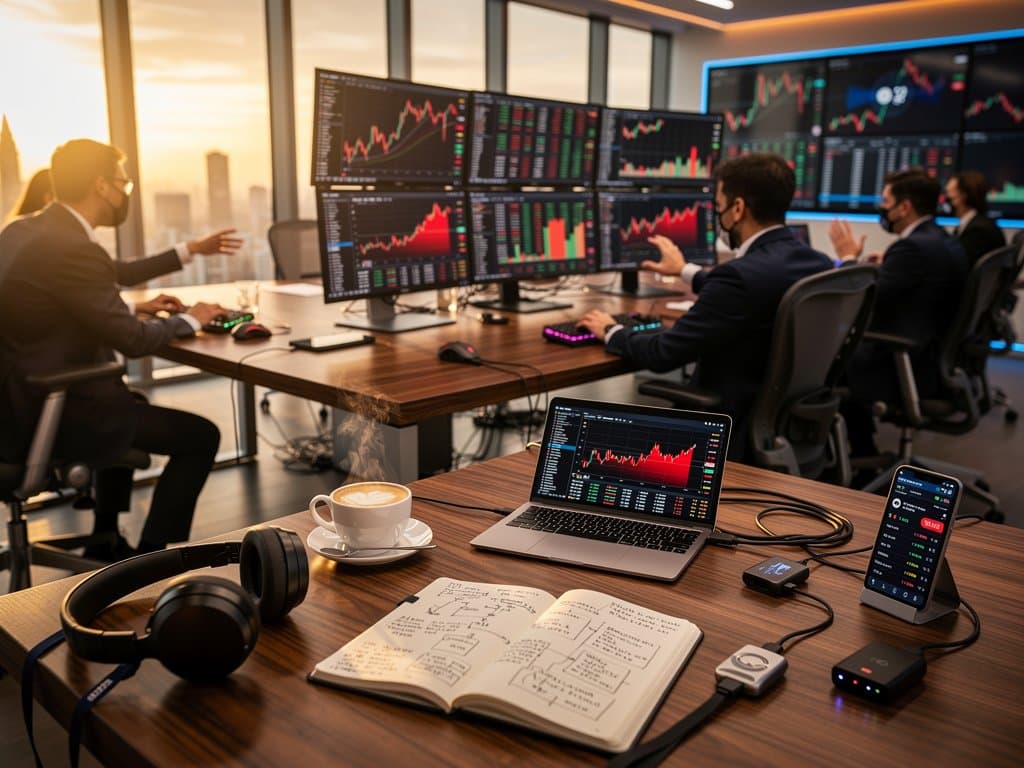 Analisti finanziari italiani monitorano grafici MemeCore in rosso su terminali Bloomberg in sala trading moderna a Milano