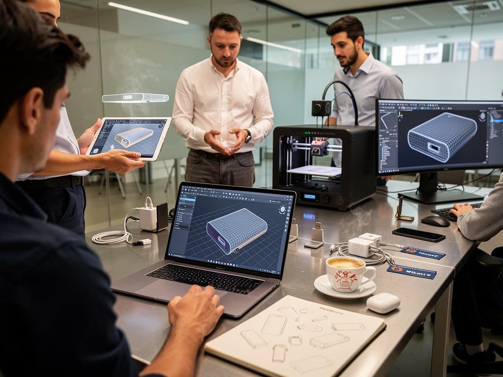 Workspace gadget con MacBook Pro M3 Max, modello 3D TRELLIS.2 da foto, prototipi portatili AR iPad