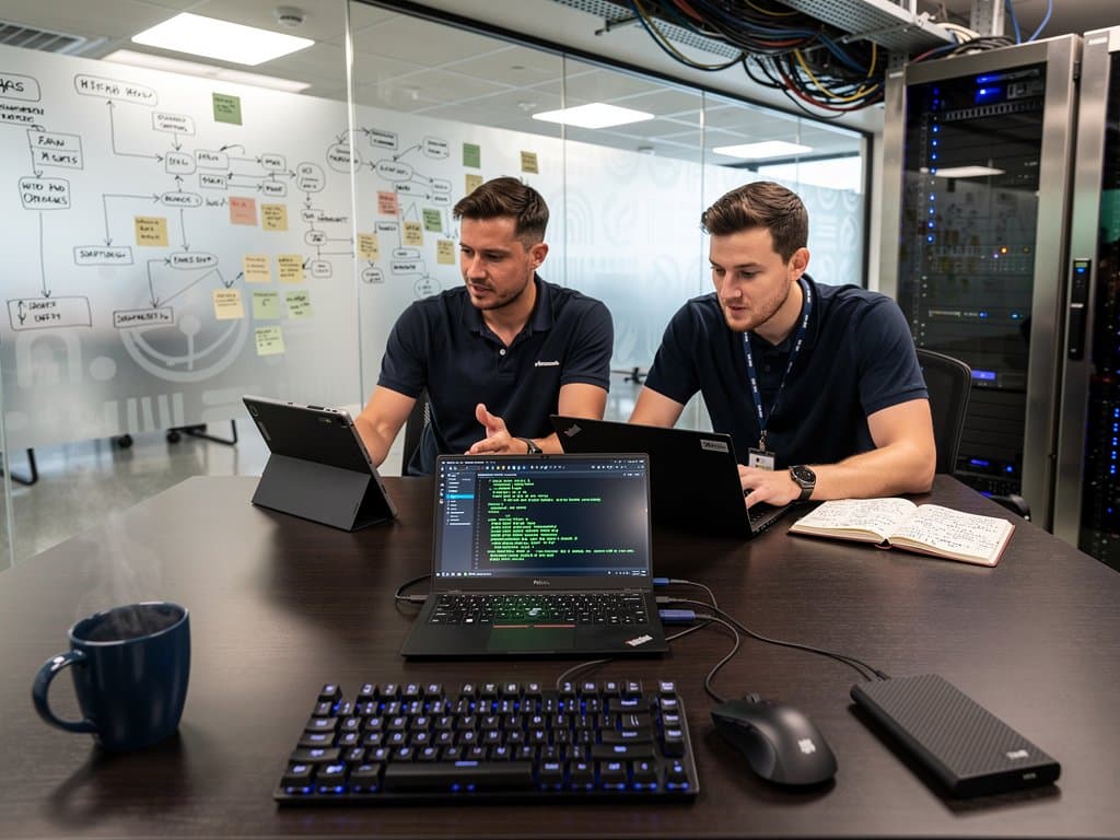 Laboratorio Microsoft Redmond con Surface Pro 11 e ThinkPad su Windows 11 build 26045, Terminale sudo attivo, setup high-tech rack server