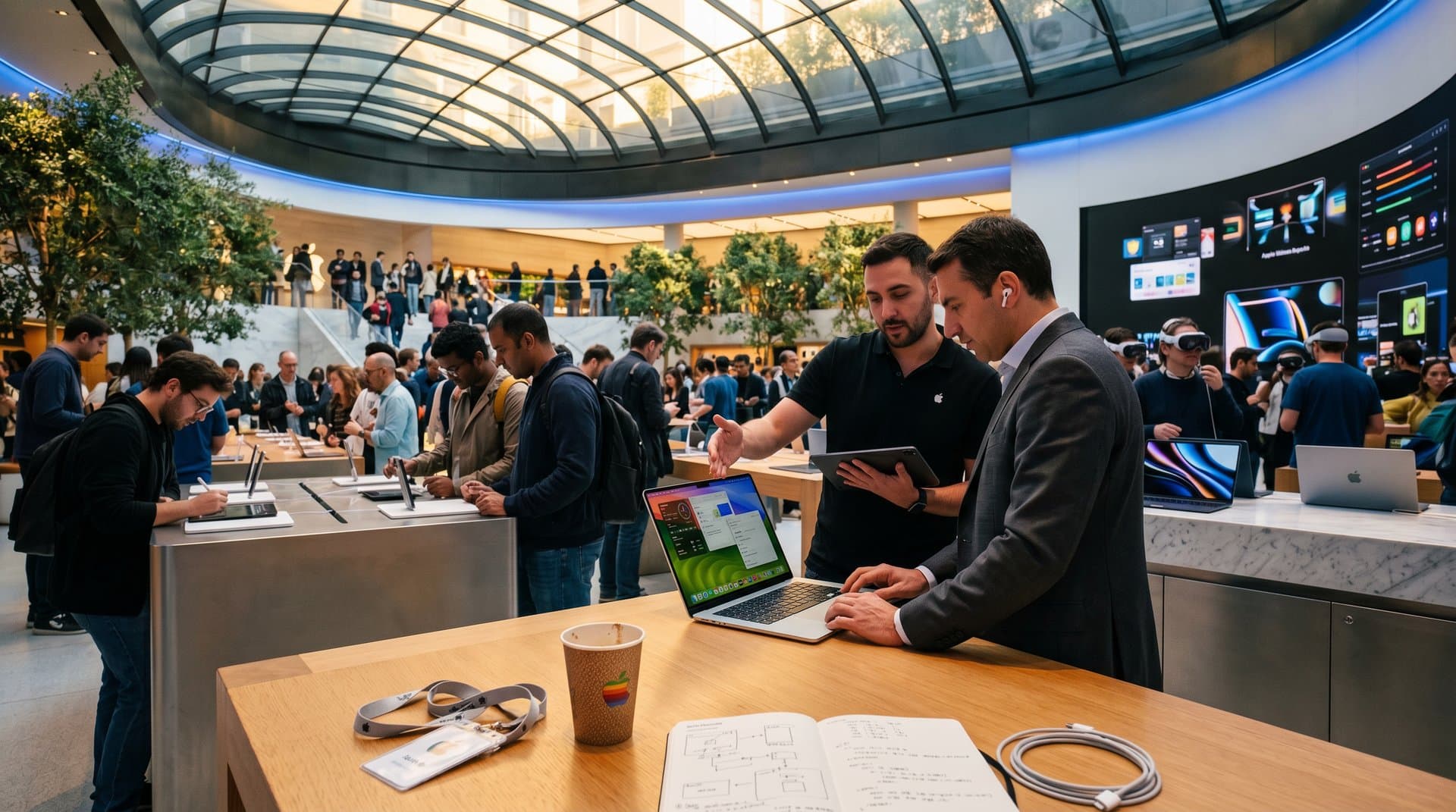 MacBook Pro con macOS 27 in Apple Store Milano, display ARM e setup gadget premium